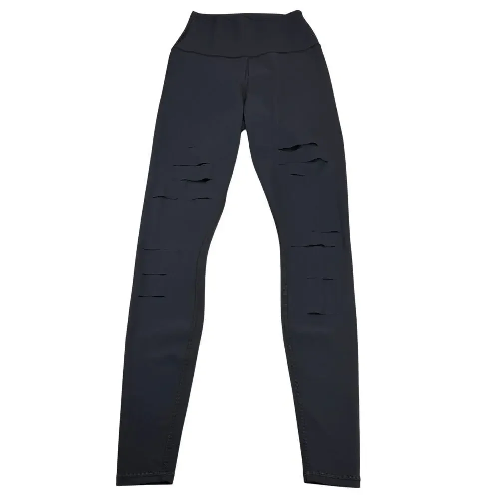ALO YOGA Warrior High-Waist Ripped Legging Sz XXS Black
